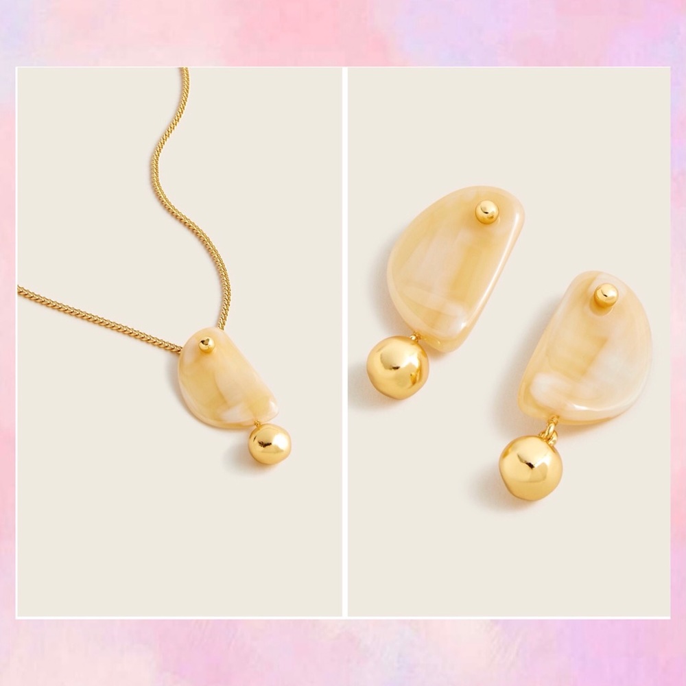 J.CREW Stone pendant necklace & Acetate stone and ball drop earrings